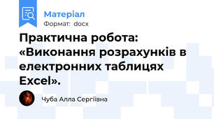 Практична робота: «Виконання розрахунків в електронних таблицях Excel».