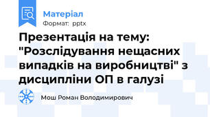 Презентація на тему: "Розслідування нещасних випадків на виробництві" з дисципліни ОП в галузі