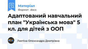 Адаптований навчальний план "Українська мова" 5 кл. для дітей з ООП
