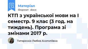 КТП з української мови на І семестр. 9 клас (3 год. на тиждень). Програма зі змінами 2017 р.