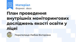 План проведення внутрішніх моніторингових досліджень якості освіти у ліцеї