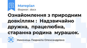 Ознайомлення з природним довкіллям :  Надзвичайно дружна,  працелюбна, старанна родина  мурашок.