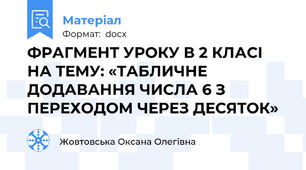 ФРАГМЕНТ УРОКУ В 2 КЛАСІ НА ТЕМУ: «ТАБЛИЧНЕ ДОДАВАННЯ ЧИСЛА 6 З ПЕРЕХОДОМ ЧЕРЕЗ ДЕСЯТОК»