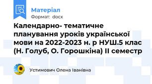 Календарно- тематичне планування уроків української мови на 2022-2023 н. р НУШ.5 клас (Н. Голуб, О. Горошкіна) ІІ семестр