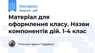 Матеріал для оформлення класу. Назви компонентів дій. 1-4 клас