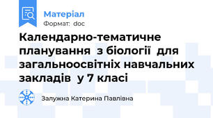 Календарно-тематичне планування  з біології  для загальноосвітніх навчальних закладів  у 7 класі