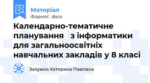 Календарно-тематичне планування   з інформатики для загальноосвітніх навчальних закладів у 8 класі