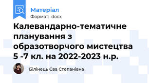 Калевандарно-тематичне планування з образотворчого мистецтва  5 -7 кл. на 2022-2023 н.р.