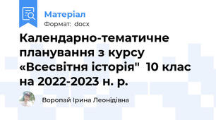 Календарно-тематичне планування з курсу «Всесвітня історія"  10 клас  на 2022-2023 н. р.