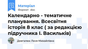 Календарно - тематичне планування. Всесвітня історія 8 клас ( за редакцією підручника І. Васильків)