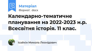 Календарно-тематичне планування на 2022-2023 н.р. Всесвітня історія. 11 клас.