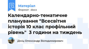 Календарно-тематичне планування "Всесвітня історія 10 клас профільний рівень"  3 години на тиждень