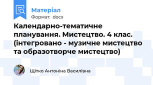 Календарно-тематичне планування. Мистецтво. 4 клас. (інтегровано - музичне мистецтво та образотворче мистецтво)