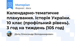 Календарно-тематичне планування. Історія України. 10 клас (профільний рівень). 3 год на тиждень (105 год)