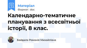 Календарно-тематичне планування з всесвітньої історії, 8 клас.