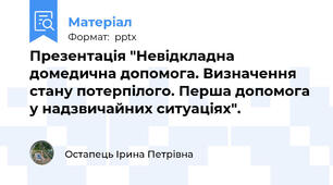 Презентація "Невідкладна домедична допомога. Визначення стану потерпілого. Перша допомога у надзвичайних ситуаціях".