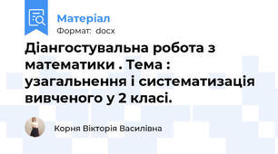 Діангостувальна робота з математики . Тема : узагальнення і систематизація вивченого у 2 класі.