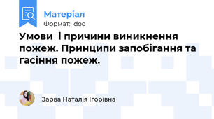 Умови  і причини виникнення пожеж. Принципи запобігання та гасіння пожеж.