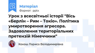 Урок з всесвітньої історії "Вісь «Берлін – Рим – Токіо». Політика умиротворення агресора. Задоволення територіальних претензій Німеччини"