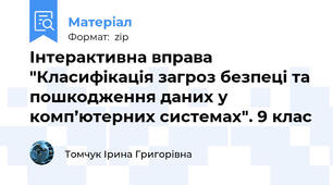 Інтерактивна вправа "Класифікація загроз безпеці та пошкодження даних у комп’ютерних системах". 9 клас