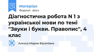 Діагностична робота N 1 з української мови по темі ''Звуки і букви. Правопис'', 4 клас