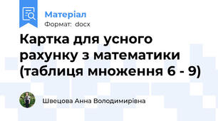 Картка для усного рахунку з математики (таблиця множення 6 - 9)