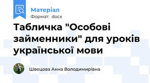 Табличка "Особові займенники" для уроків української мови