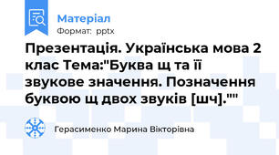 Презентація. Українська мова 2 клас Тема:"Буква щ та її звукове значення. Позначення буквою щ двох звуків [шч].""