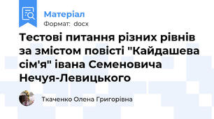 Тестові питання різних рівнів за змістом повісті "Кайдашева сім'я" івана Семеновича Нечуя-Левицького