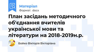 План засідань методичного об'єднання вчителів української мови та літератури на 2018-2019н.р.