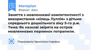 Заняття з мовленнєвої компетентності з використання «кілець Луллія» з дітьми середнього дошкільного віку 5-го р.ж. Тема: Як казкові звірята на остров мовленнєвих перлинок потрапили.