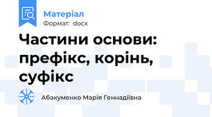 Частини основи: префікс, корінь, суфікс