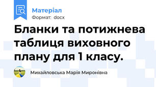 Бланки та потижнева таблиця виховного плану для 1 класу.