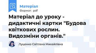Матеріал до уроку - дидактичні картки "Будова квіткових рослин. Видозміни органів."