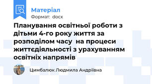Планування освітньої роботи з дітьми 4-го року життя за розподілом часу  на процеси життєдіяльності з урахуванням освітніх напрямів