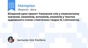 Бінарний урок-проєкт Уживання слів у переносному значенні, синонімів, антонімів, омонімів у текстах художнього стилю ( поетичних творах Б.-І.Антонича).