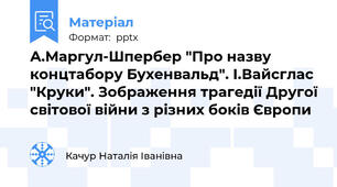А.Маргул-Шпербер "Про назву концтабору Бухенвальд". І.Вайсглас  "Круки". Зображення трагедії Другої світової війни з різних боків Європи