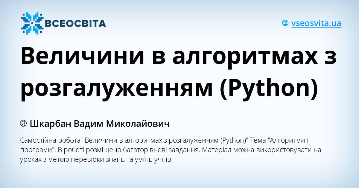 Величини в алгоритмах з розгалуженням (Python) | Тест. Інформатика