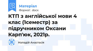 КТП з англійської мови 4 клас (1семестр) за підручником Оксани Карп'юк, 2021р.