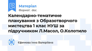 Календарно-тематичне планування з Образотворчого мистецтва 1 клас НУШ за підручником Л.Масол, О.Колотило
