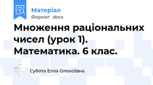 Множення раціональних чисел (урок 1). Математика. 6 клас.
