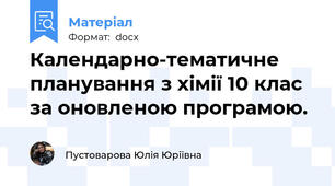 Календарно-тематичне планування з хімії 10 клас за оновленою програмою.