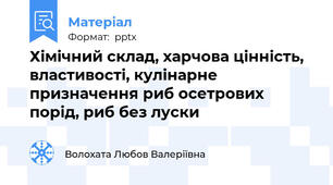 Хімічний склад, харчова цінність, властивості, кулінарне призначення риб осетрових порід, риб без луски