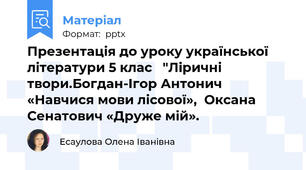 Презентація до уроку української літератури 5 клас   "Ліричні твори.Богдан-Ігор Антонич «Навчися мови лісової»,  Оксана Сенатович «Друже мій».