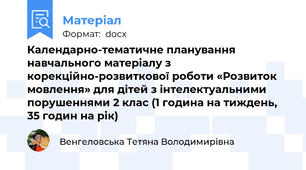 Календарно-тематичне планування навчального матеріалу з корекційно-розвиткової роботи «Розвиток мовлення» для дітей з інтелектуальними порушеннями 2 клас (1 година на тиждень, 35 годин на рік)