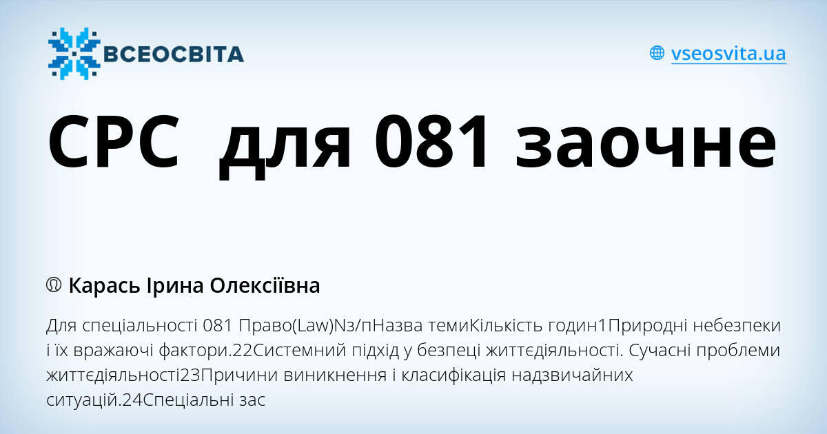 СРС для 081 заочне | Інші методичні матеріали. БЖД