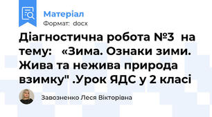 Діагностична робота №3  на тему:   «Зима. Ознаки зими. Жива та нежива природа взимку" .Урок ЯДС у 2 класі
