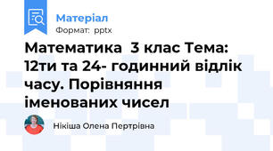 Математика  3 клас Тема: 12ти та 24- годинний відлік часу. Порівняння іменованих чисел