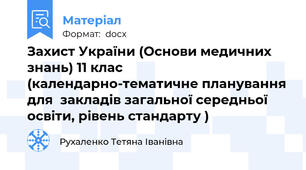 Захист України (Основи медичних знань) 11 клас (календарно-тематичне планування для  закладів загальної середньої освіти, рівень стандарту )
