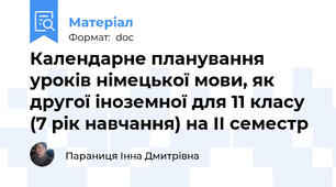 Календарне планування уроків німецької мови, як другої іноземної для 11 класу (7 рік навчання) на ІІ семестр